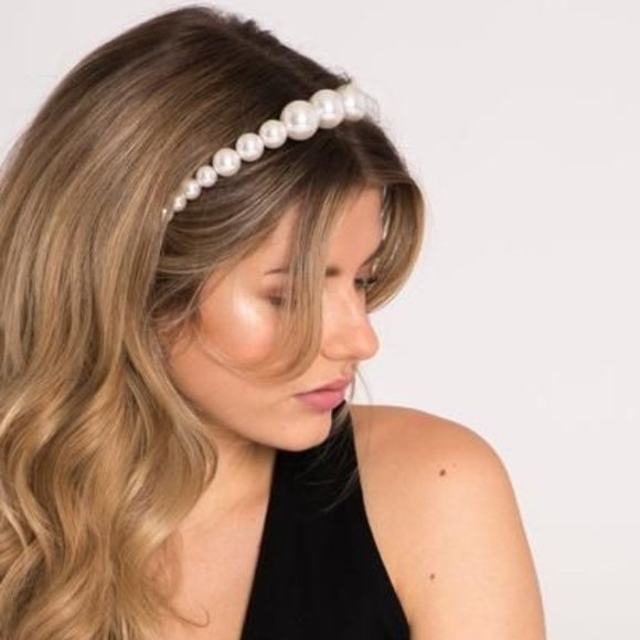 FAUX PEARL HEADBAND GRADUATED BAUBLE BRIDAL - Picture 3 of 5